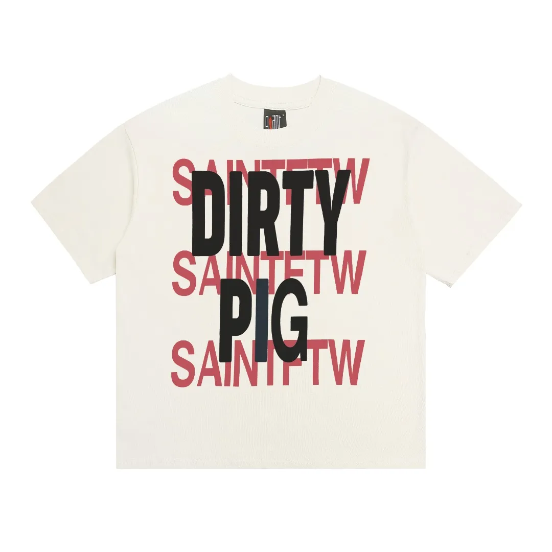 Saint Michael's new niche letter print retro pure cotton loose short-sleeved T-shirt with digital white ink direct injection, the fabric is breathable and the pattern is three-dimensional and clear. Fabric: Double yarn 240g Style number: S853 Size: S-M-L-XL Color: Off-white Price: P110